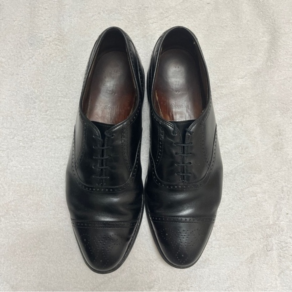 Allen Edmonds Stratton Mens Lace Up Oxford Dress Shoes Black Cap Toe Size 9.5D - Picture 2 of 10